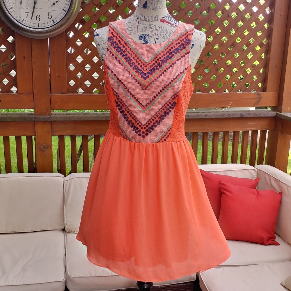 Orange - Aztec print dress